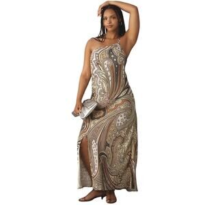 Anthropologie Blank London One-Shoulder Midi Maxi Paisley Slip Dress Women Large